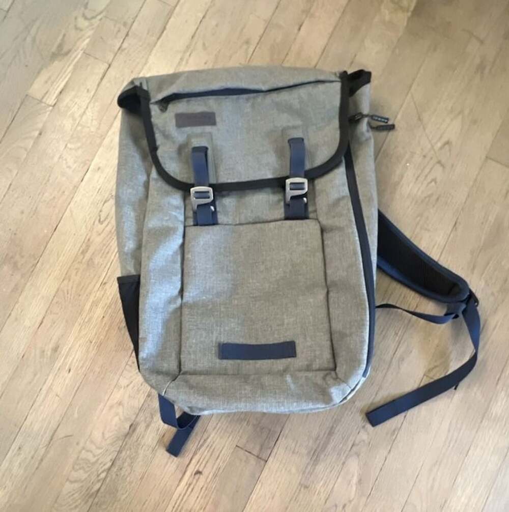 Timbuk2 Gray Heather Canvas Laptop Backpack with Blue Straps